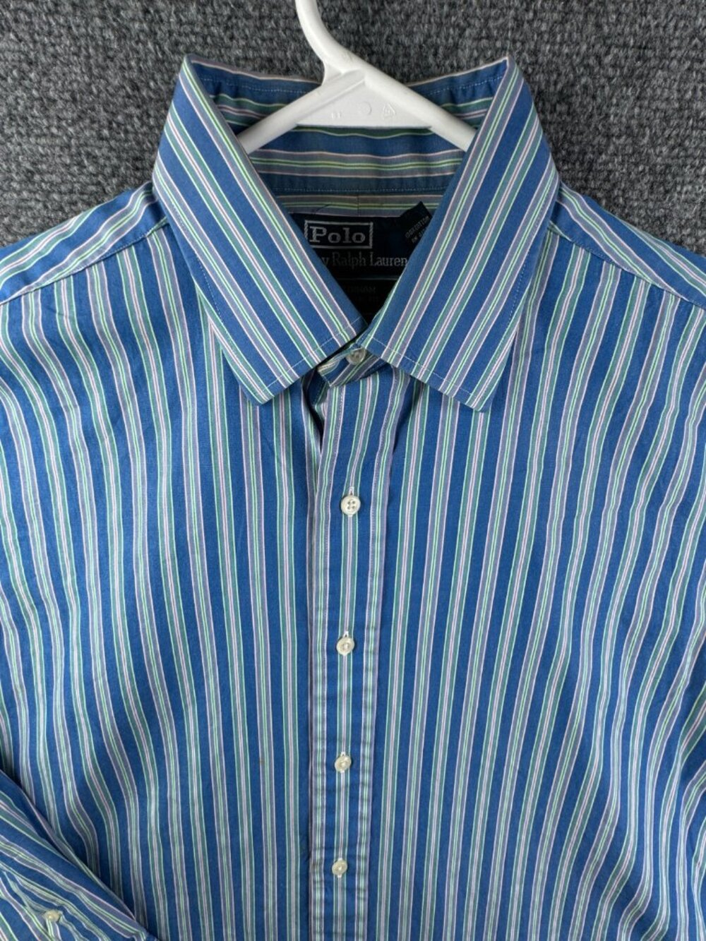 VTG Polo Ralph Lauren Curham Button Up Shirt Long Sleeve Striped Blue Green 15.5